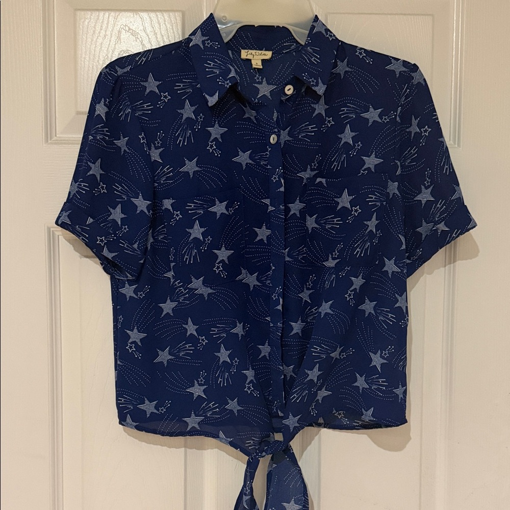 Zara Navy Star Print Button Down Shirt